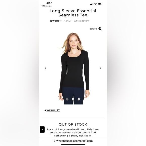 WHBM Black Long Sleeve Essential Seamless Tee Size Small 🖤✨🖤 - Picture 4 of 7